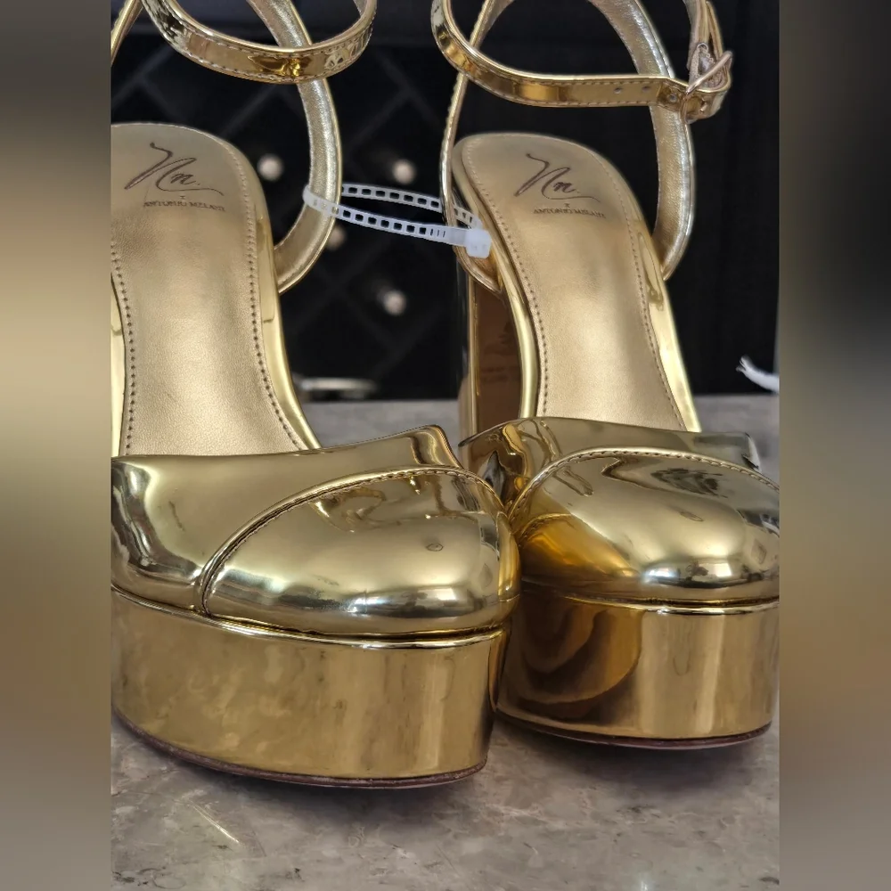 Antonio Melani x Nat Note Pia Mirror Metallic Platform Pumps. Gold  (Size 5.5) - Picture 8 of 14